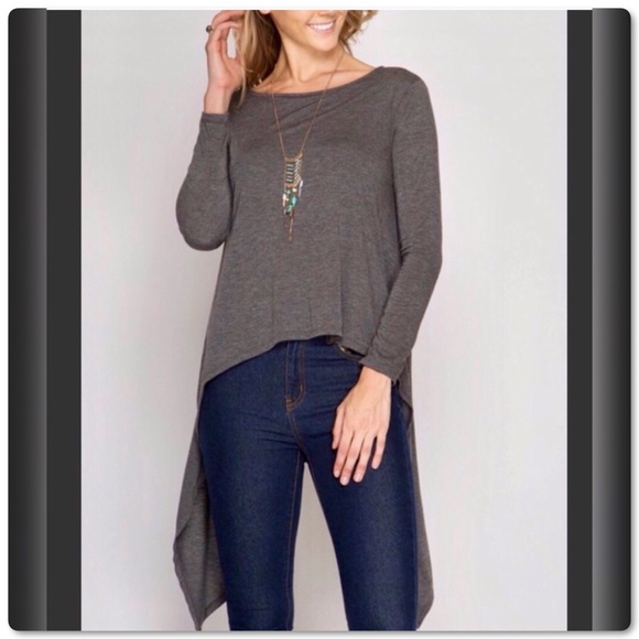 REDUCED! <LAST>Gray Asymmetrical Knit Top - Picture 2 of 3